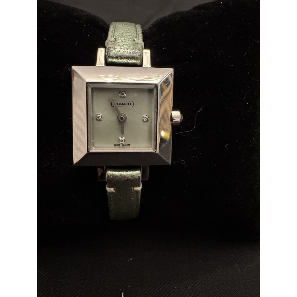 Coach women's square watch with mint face and leather strap - Picture 1 of 7